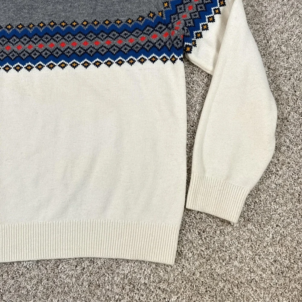 GAP Sweater Mens Large Gray Cream Wool Fair‎ Isle Neutral Multi Crewneck Raglan